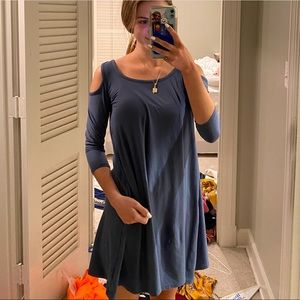 dusty blue cold shoulder dress